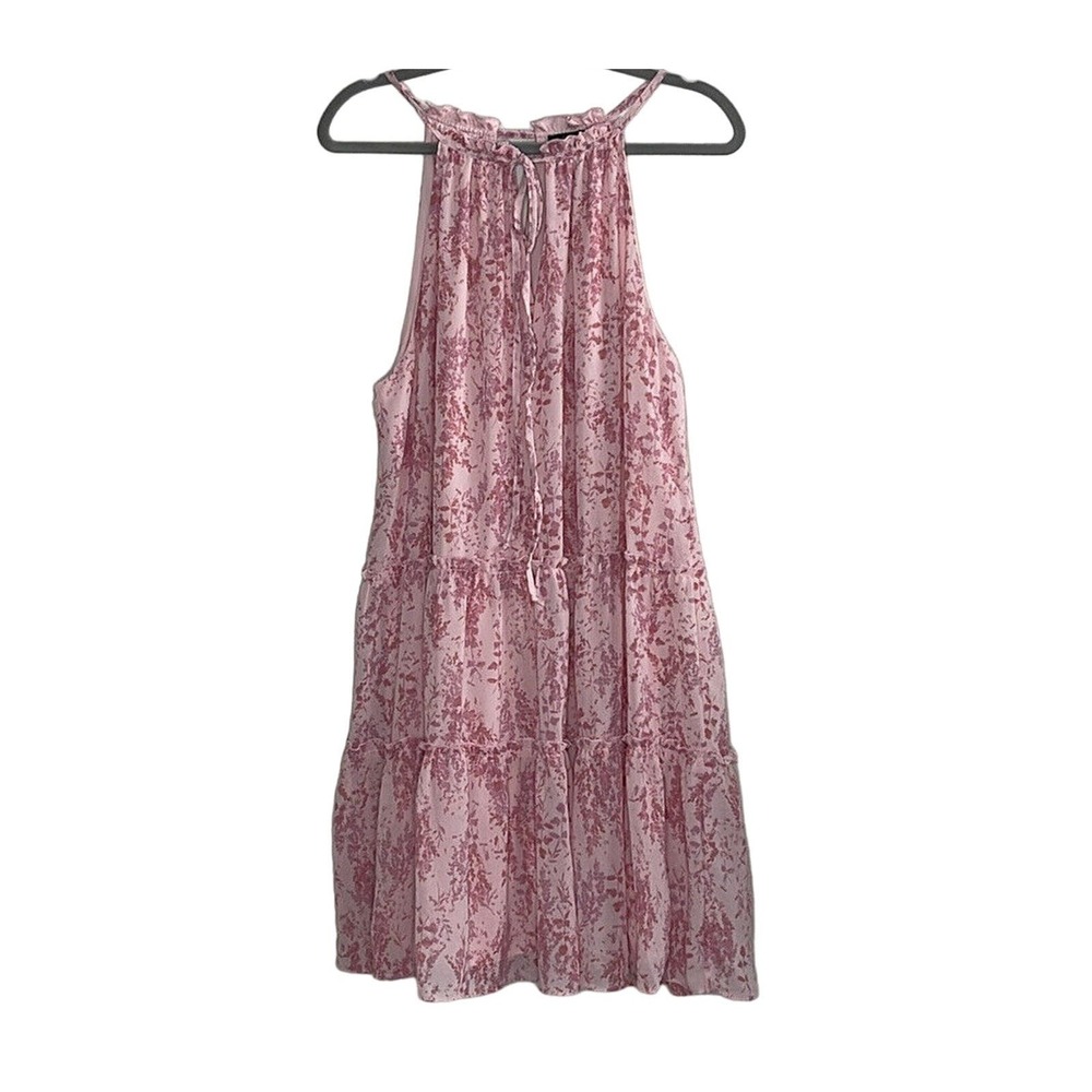 Drew Women's‎  Pink/Floral Mini Tiered Halter Neck Dress Size L  NEW
